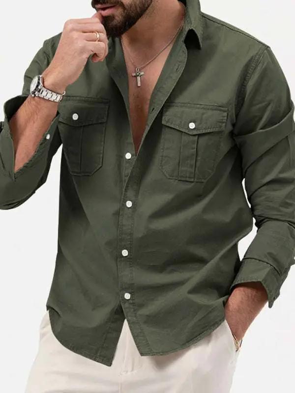 Tops - Stylish Multi-Pocket Long-Sleeve Shirt for Men - Perfect for Au - Tops | MENLL